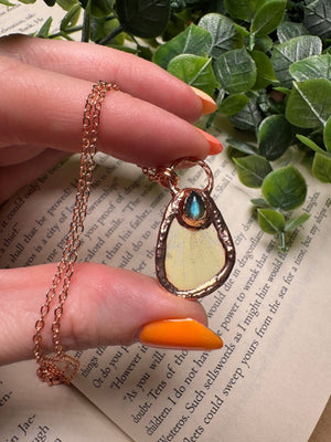 Butterfly Wing and Labradorite Necklace detail view by Copper Ashes