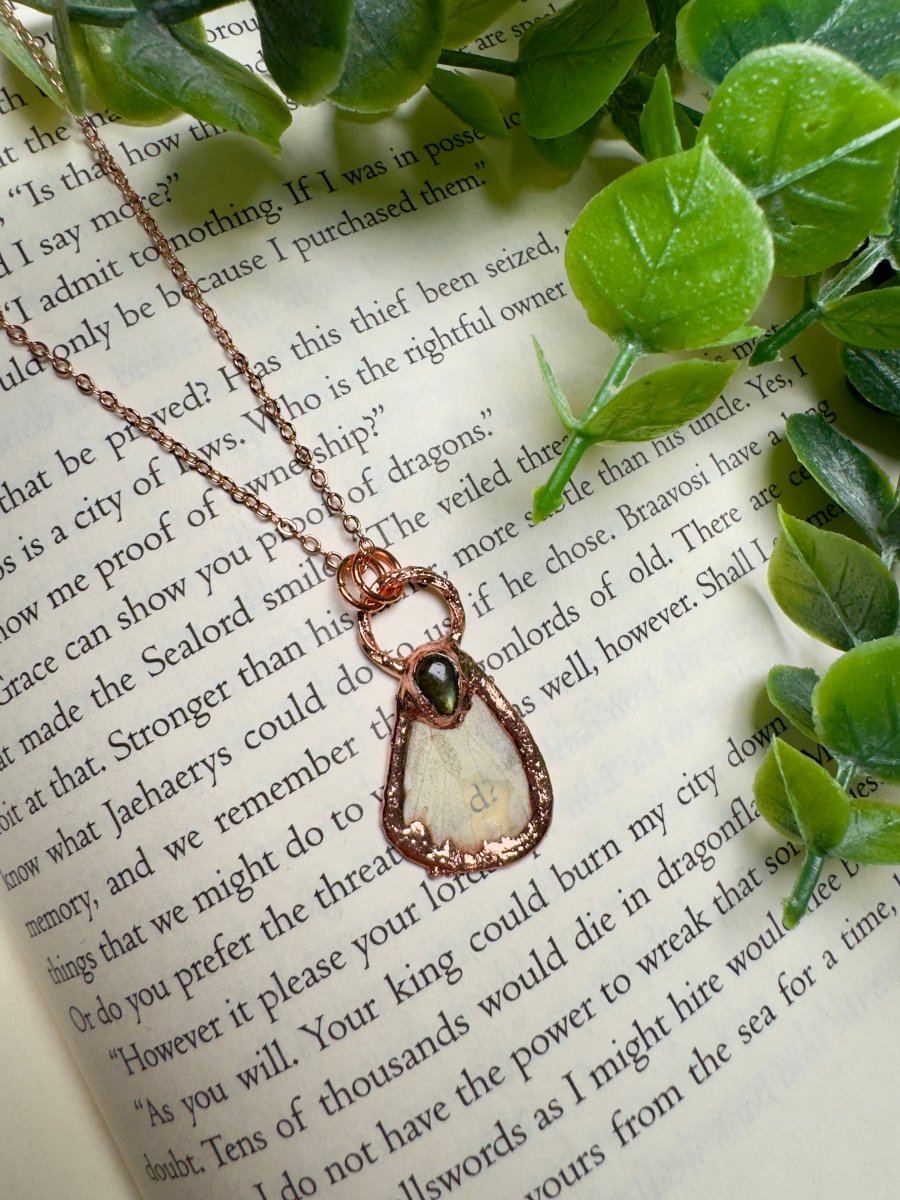 Butterfly Wing and Labradorite Necklace detail view by Copper Ashes