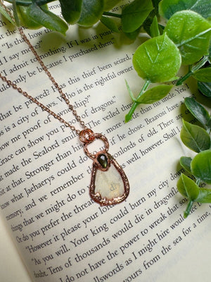 Butterfly Wing and Labradorite Necklace detail view by Copper Ashes