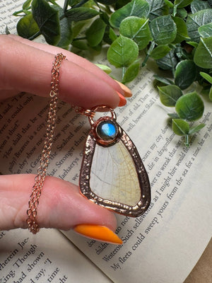 Butterfly Wing and Labradorite Necklace detail view by Copper Ashes
