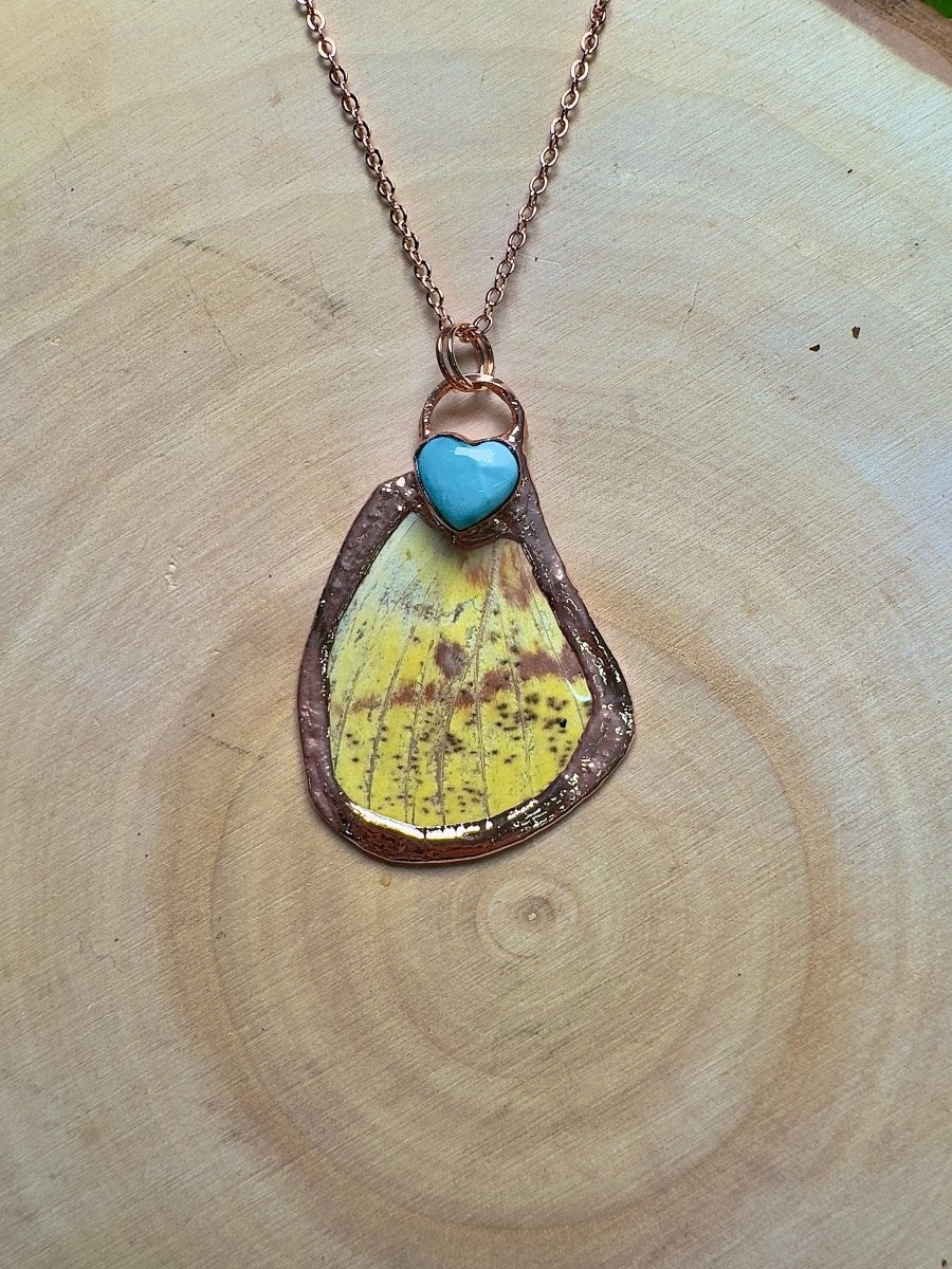 Butterfly Wing and Larimar Heart Necklace by Copper Ashes