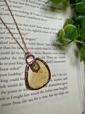Butterfly Wing and Moss Agate Necklace by Copper Ashes