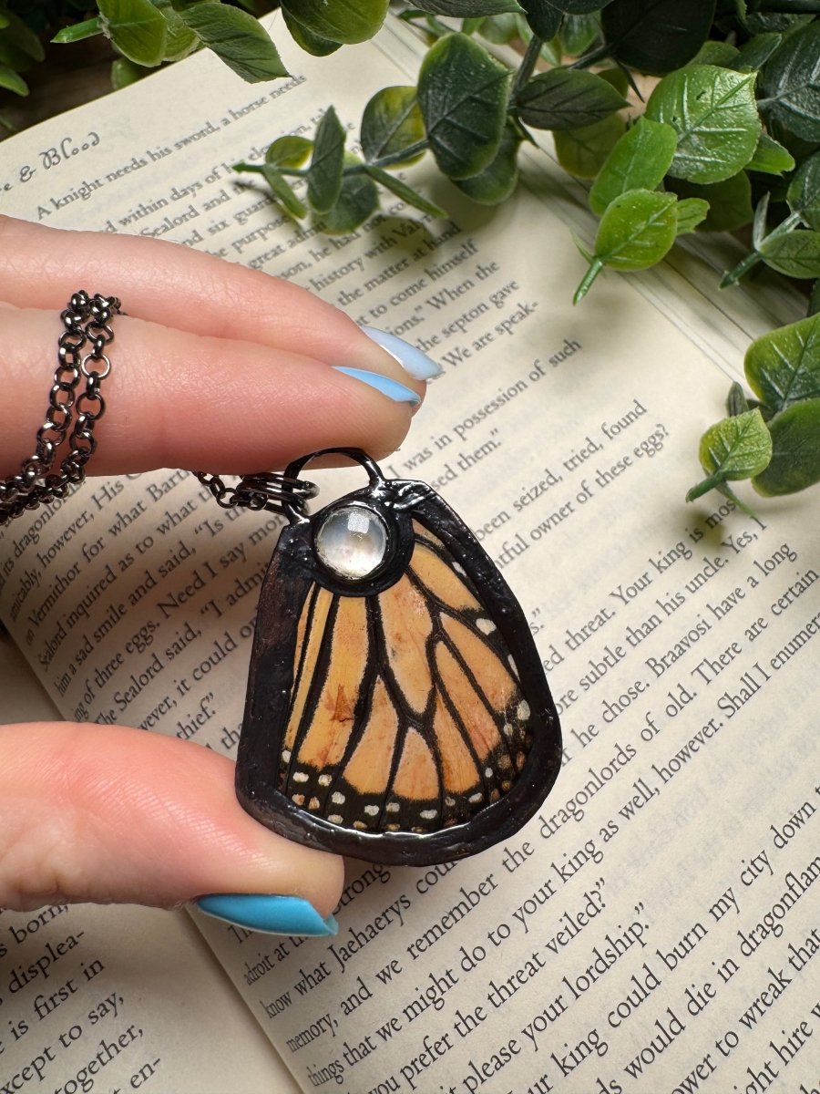 Butterfly Wing and Mother of Pearl Shell Necklace by Copper Ashes