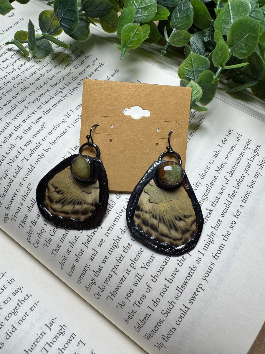 Butterfly Wing and Natural Turquoise Earrings by Copper Ashes