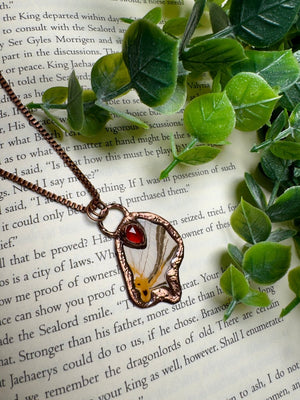 Butterfly Wing and Orange Garnet Necklace by Copper Ashes
