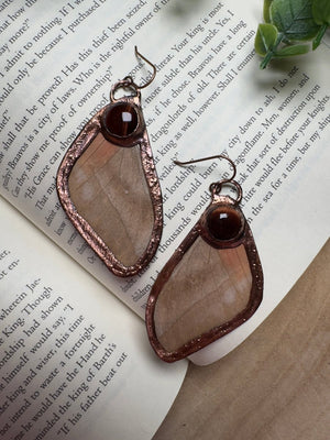 Butterfly Wing and Red Tigers Eye Earrings by Copper Ashes