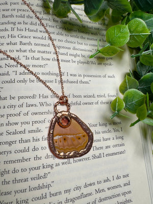 Butterfly Wing and Strawberry Quartz Necklace by Copper Ashes