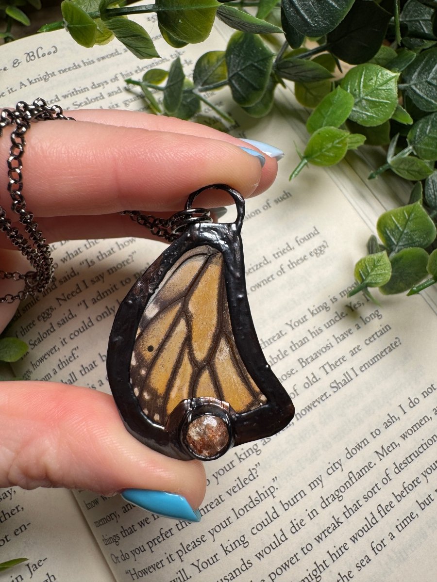 Butterfly Wing and Sunstone Necklace by Copper Ashes