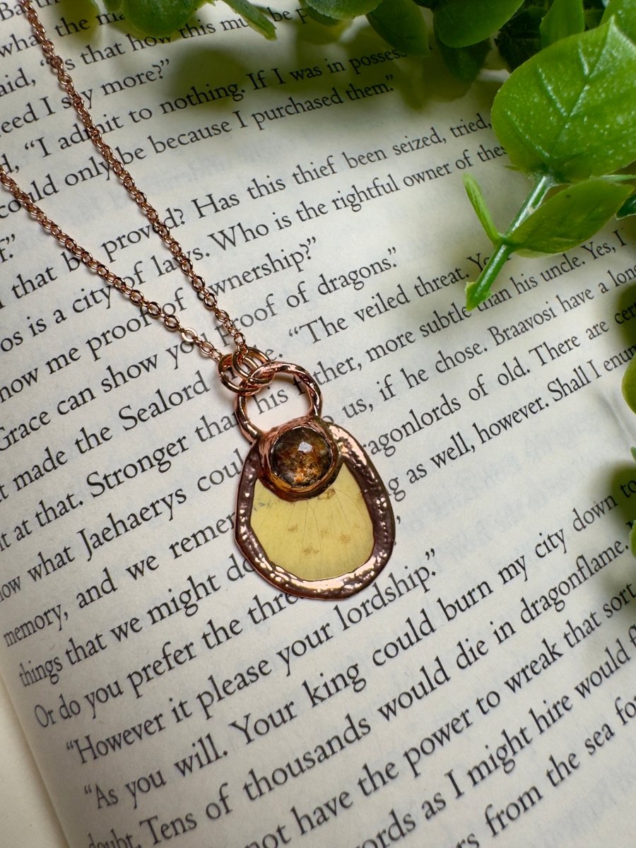 Butterfly Wing and Sunstone Necklace by Copper Ashes