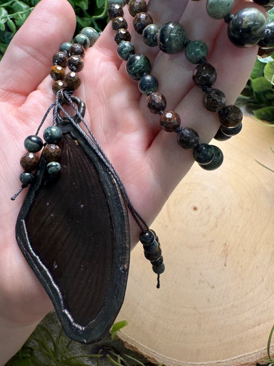 Butterfly Wing Mala Necklace (pre-loved) detail view by Copper Ashes