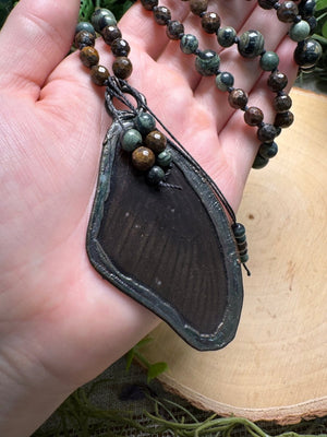 Butterfly Wing Mala Necklace (pre-loved) detail view by Copper Ashes