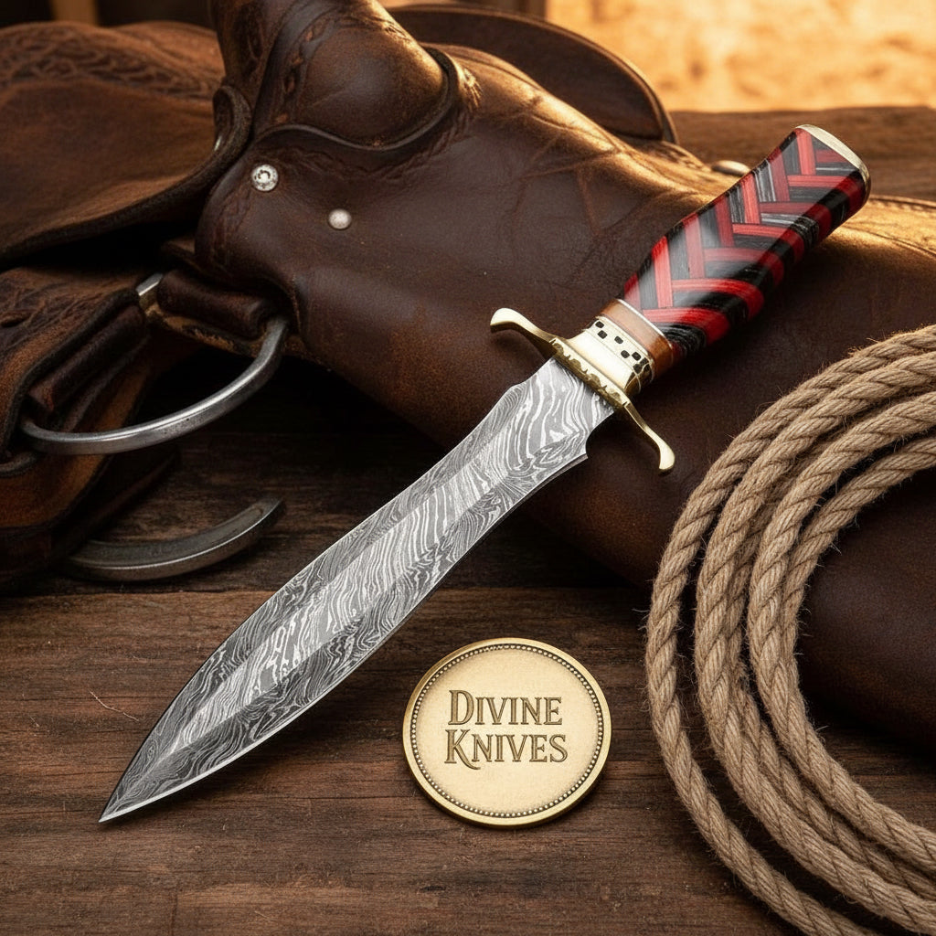 Damascus Braided Dagger Knife with Herringbone Handle by Divine Knives