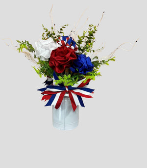 Patriotic Floral Arrangement | Red, White & Blue Centerpiece handmade by Bouge Creations