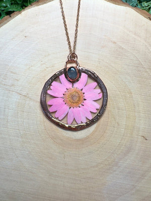Camellisse- Rose Quartz and Flower Necklace by Copper Ashes