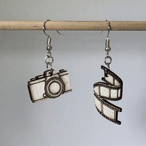 Camera Wooden Dangle Earrings | Photography Jewelry