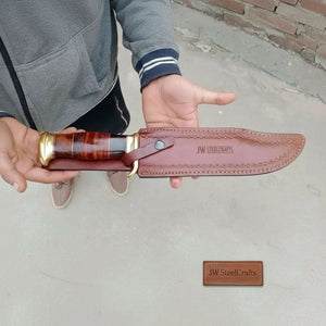 Handmade Sheffield Clip Point Bowie Knife with Damascus Steel Blade | JW SteelCrafts by JW SteelCrafts, Damascus knife detail photo 2