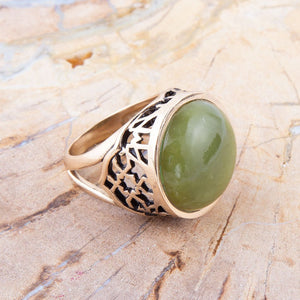 Green Canadian Jade Golden Statement Ring detail view by Barse Jewelry