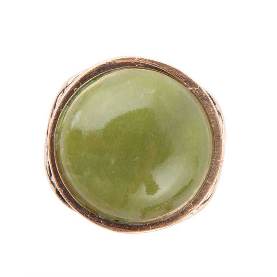 Green Canadian Jade Golden Statement Ring detail view by Barse Jewelry