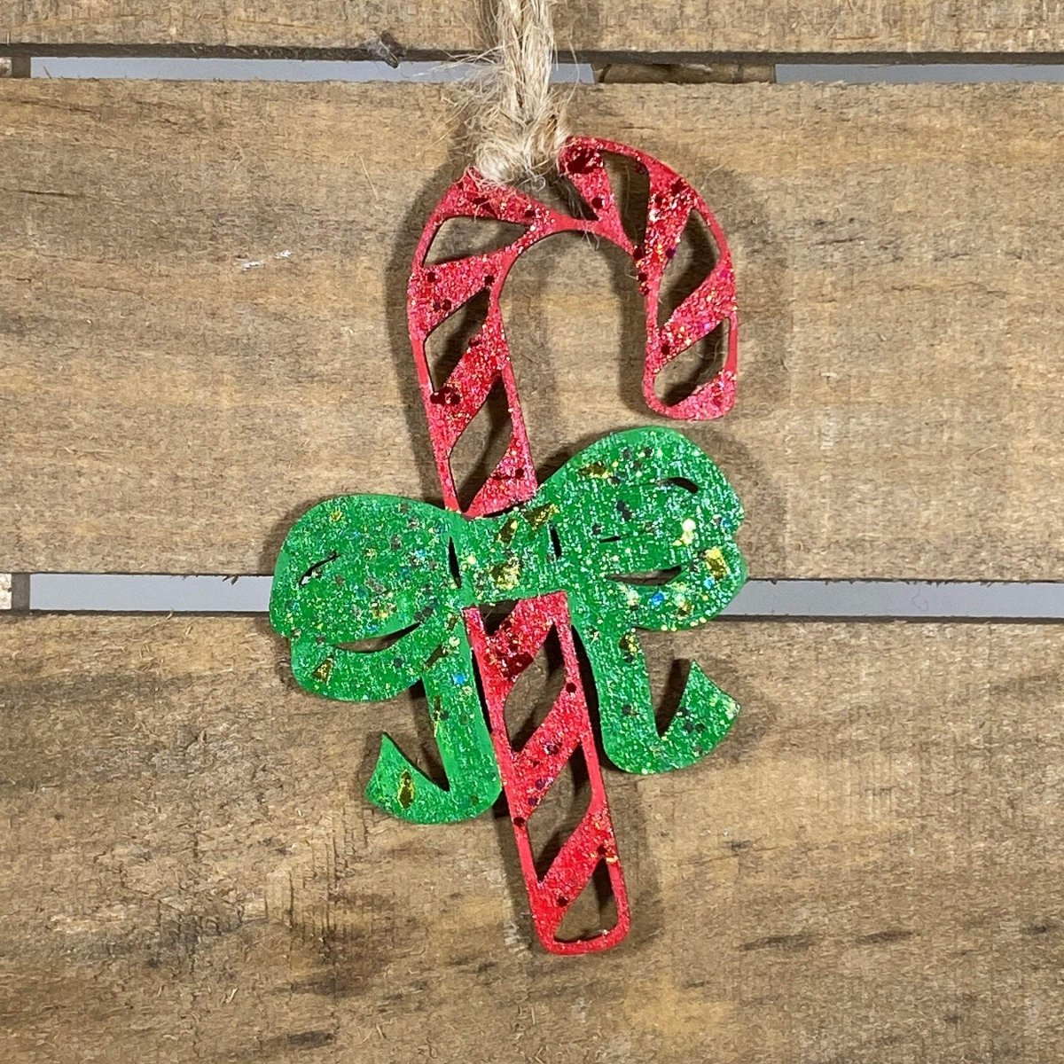Candy Cane Wooden Christmas Ornament | Hand-Painted Holiday Decor by Cate's Concepts, LLC, Southern food gift main product photo