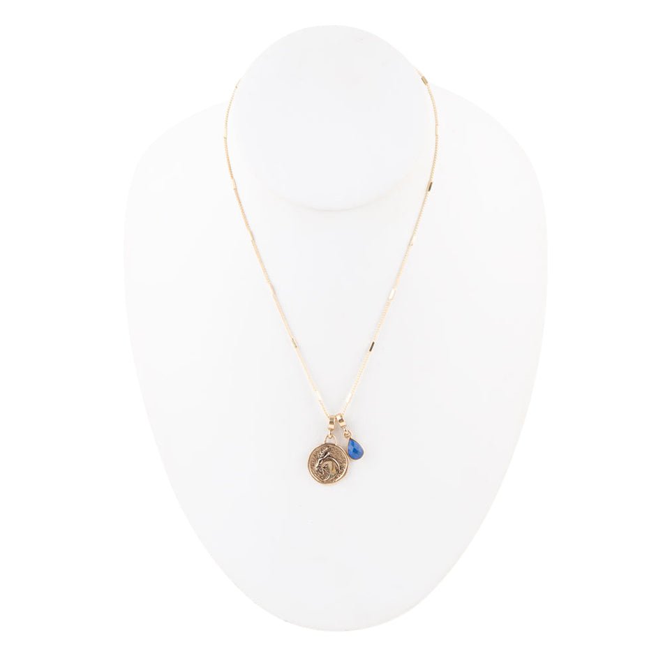 Capricorn - Zodiac Blue Lapis Golden Charm Necklace detail view by Barse Jewelry
