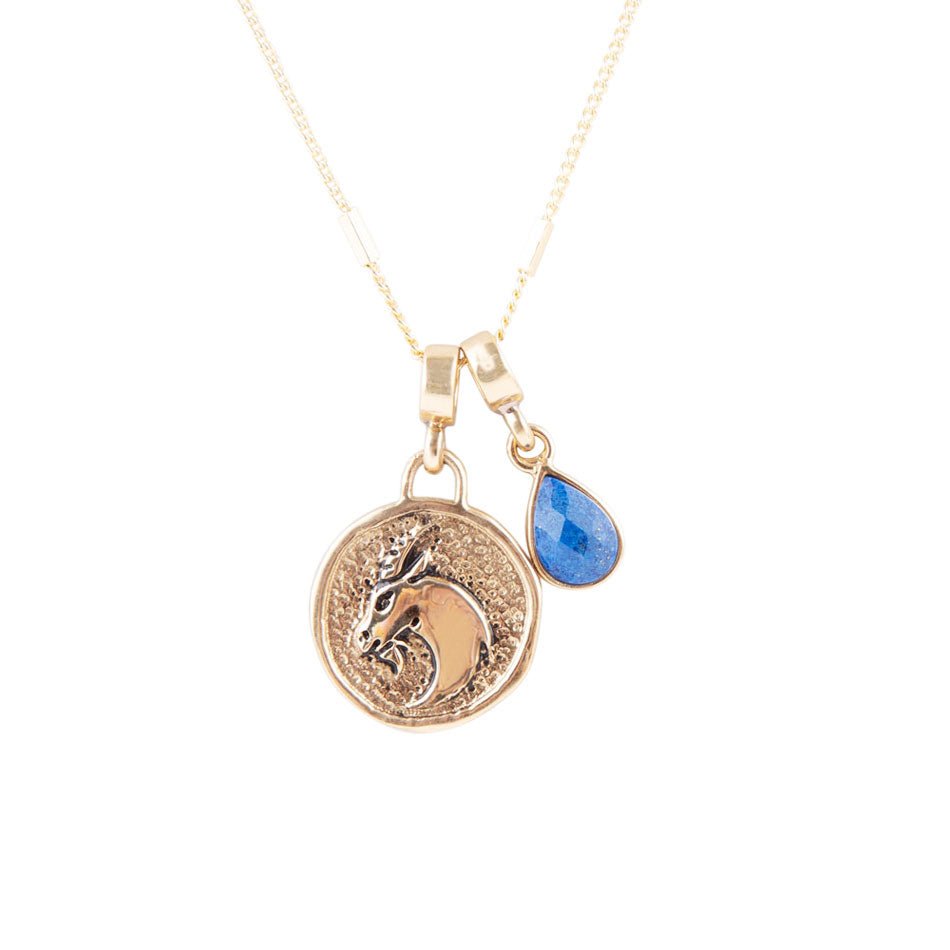Capricorn - Zodiac Blue Lapis Golden Charm Necklace by Barse Jewelry
