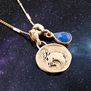 Capricorn - Zodiac Blue Lapis Golden Charm Necklace detail view by Barse Jewelry
