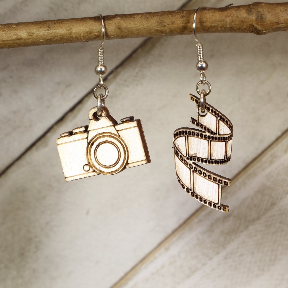 Camera Wooden Dangle Earrings | Photography Jewelry by Cate's Concepts, LLC