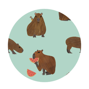 Additional view of Capybara bamboo two piece pajamas for kids with hand drawn animal print