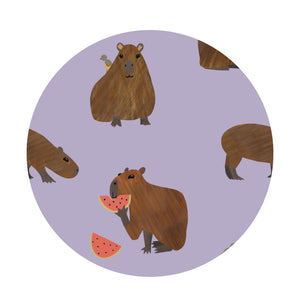 Additional view of Capybara bamboo baby zip pajamas with hand drawn animal print