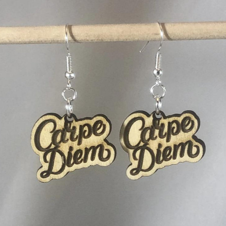 Carpe Diem Wooden Dangle Earrings | Inspirational Jewelry by Cate's Concepts, LLC