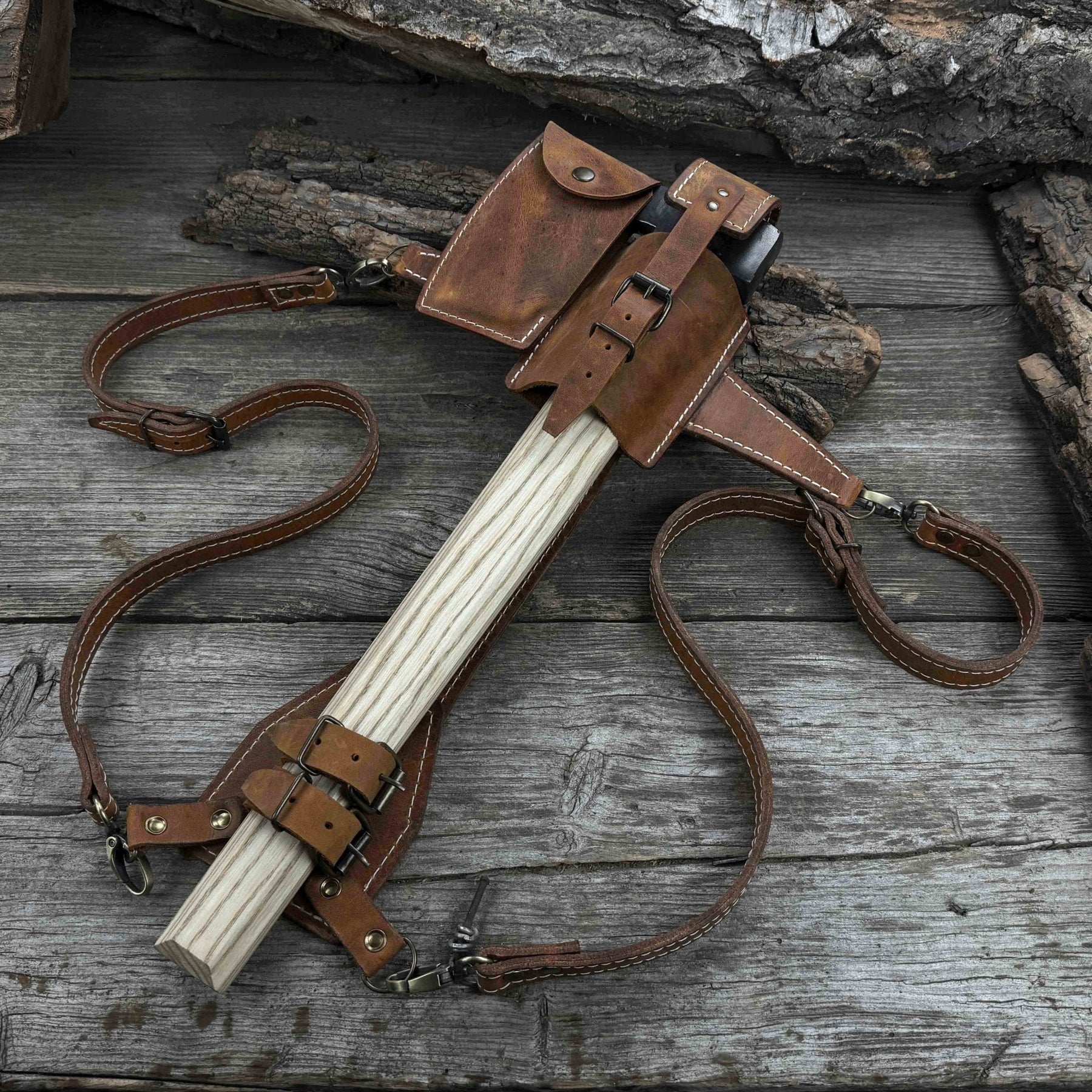 Carpenter’s Axe with Leather Shoulder Sheath, 0.84 kg (1.85 lb) detail view by Sharky Forged Steel Tools