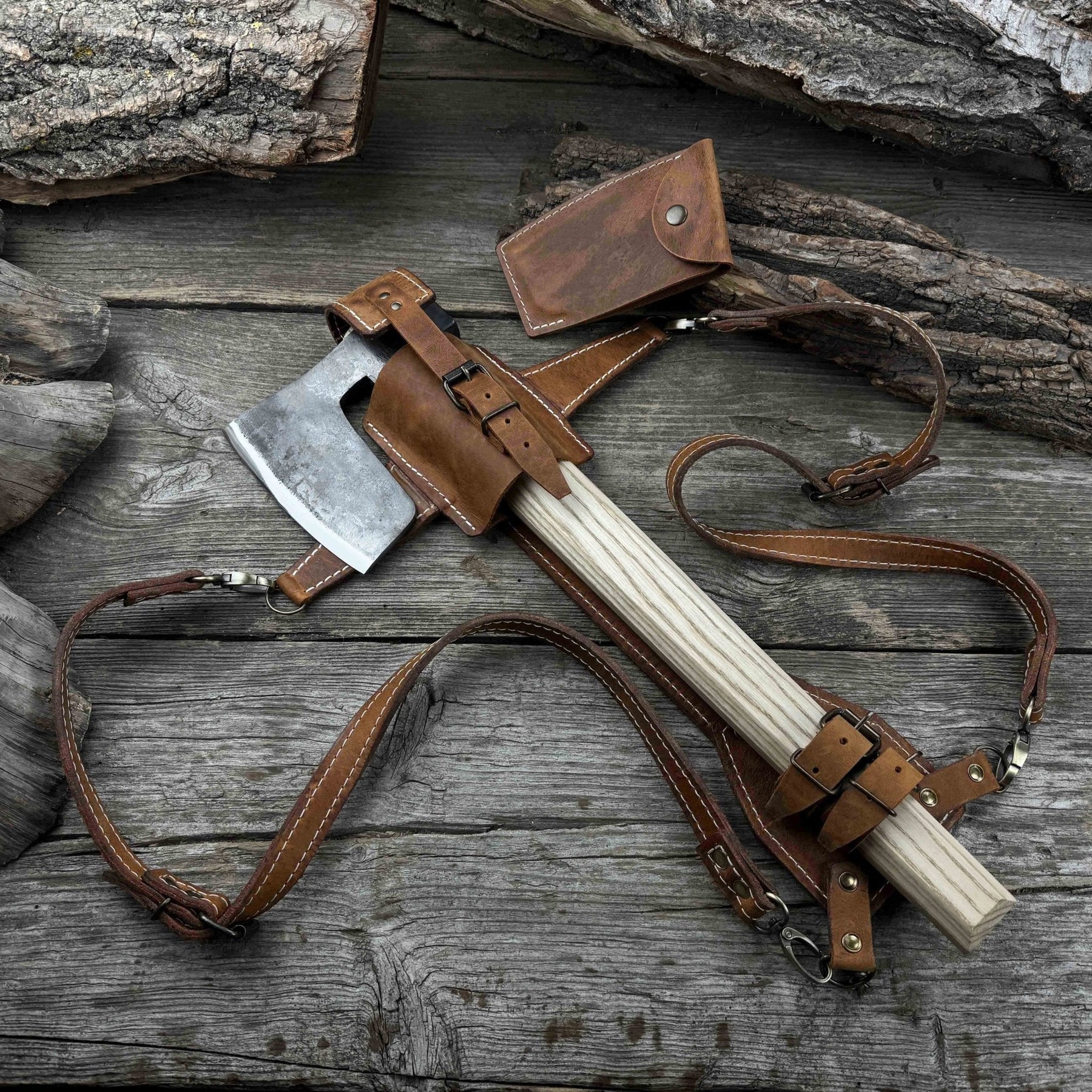 Carpenter’s Axe with Leather Shoulder Sheath, 0.84 kg (1.85 lb) detail view by Sharky Forged Steel Tools