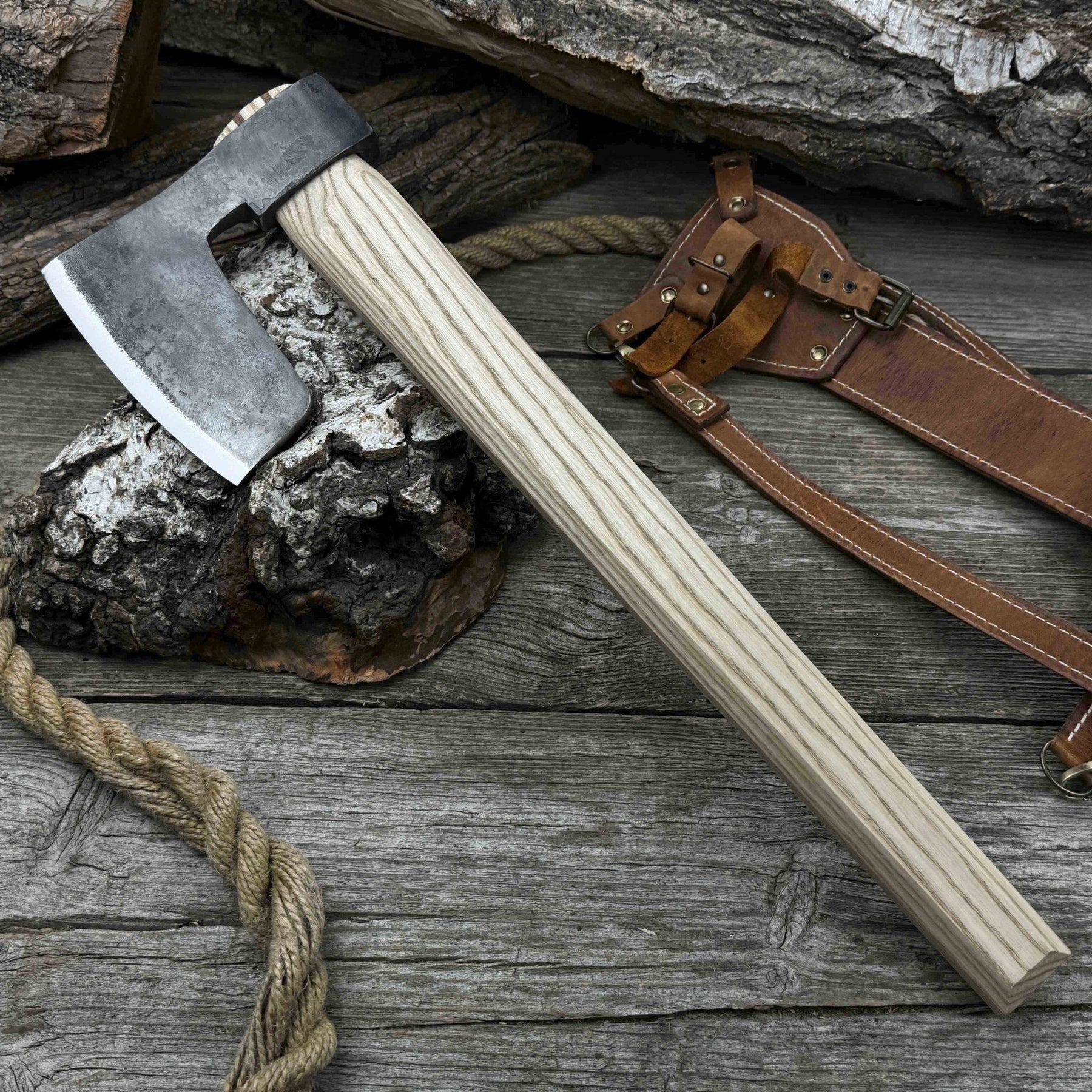 Carpenter’s Axe with Leather Shoulder Sheath, 0.84 kg (1.85 lb) detail view by Sharky Forged Steel Tools