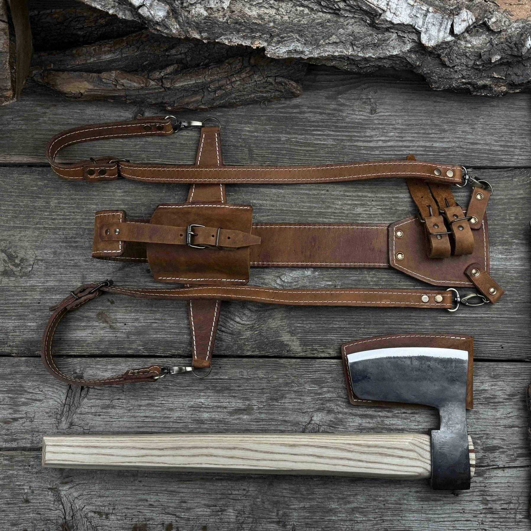 Carpenter’s Axe with Leather Shoulder Sheath, 0.84 kg (1.85 lb) detail view by Sharky Forged Steel Tools