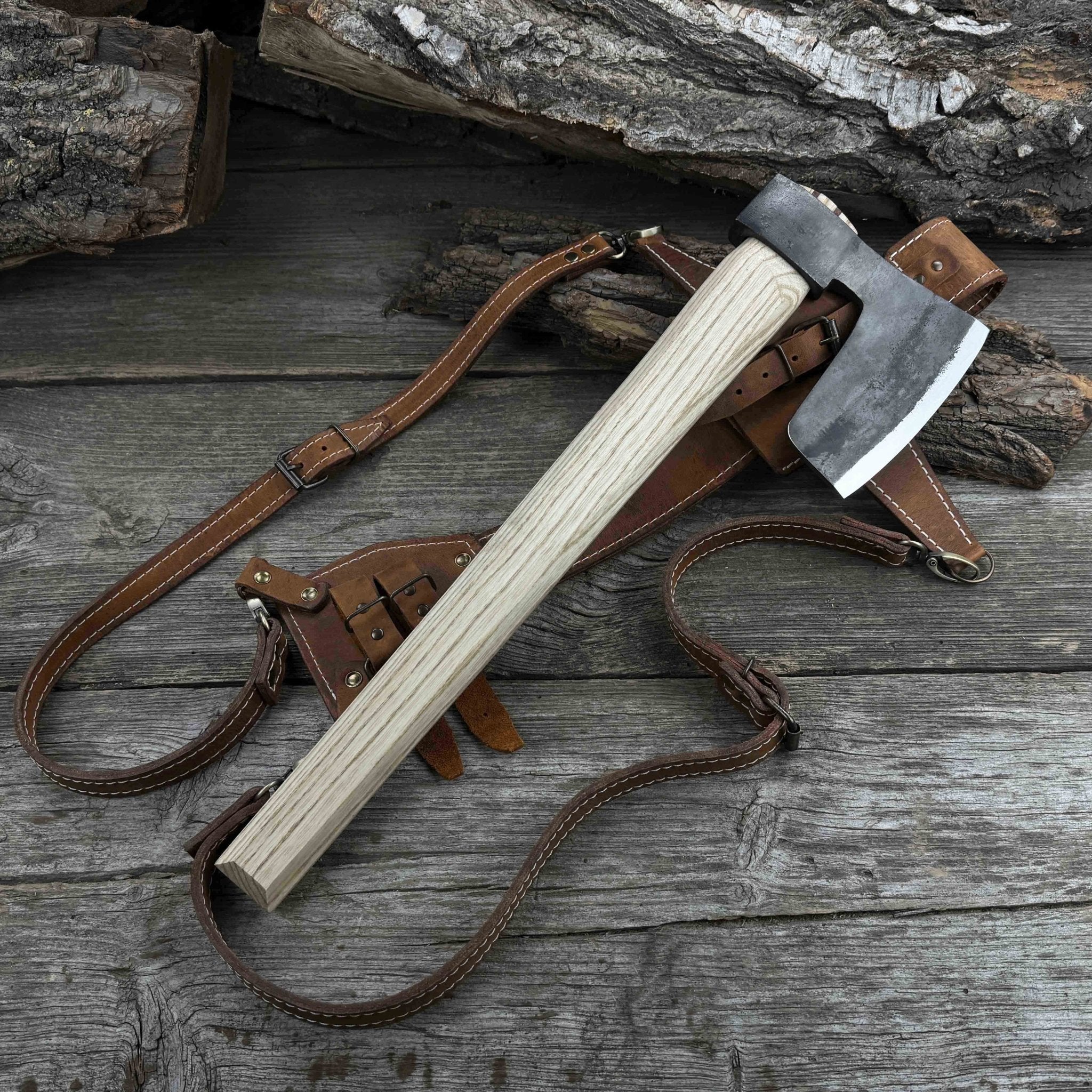 Carpenter’s Axe with Leather Shoulder Sheath, 0.84 kg (1.85 lb) by Sharky Forged Steel Tools