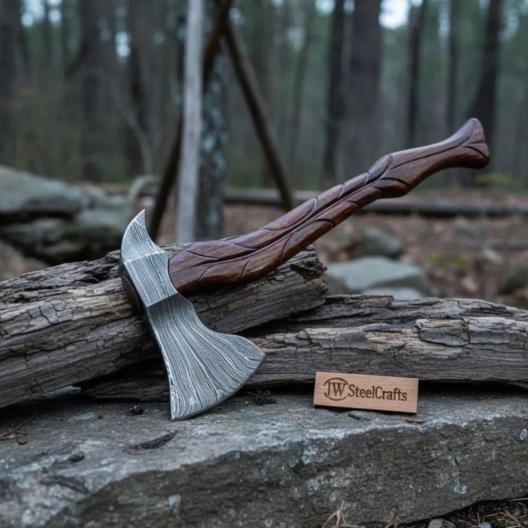 Collector’s Viking Skeggøx Bearded Axe, Historic Scandinavian Pattern in Damascus by JW SteelCrafts, Southern handmade gift main product photo