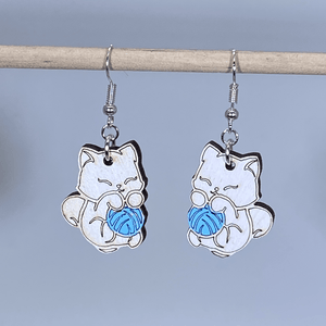 Cat and Yarn Wooden Earrings | Cute Cat Lover Pet Jewelry by Cate's Concepts, LLC, handmade jewelry detail photo 4