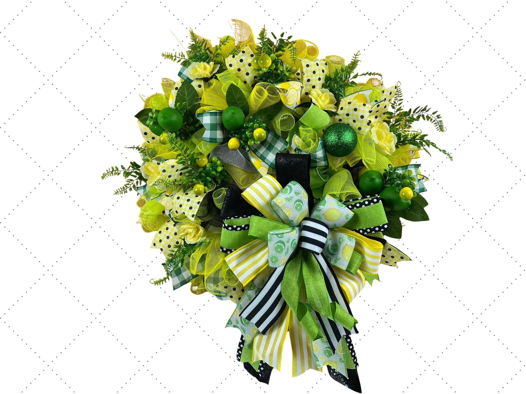 Lemon Lime Summer Wreath | Citrus Front Door Decor handmade by Bouge Creations