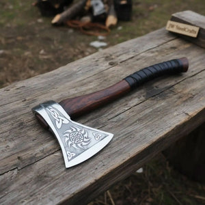 Norse Style Camp Hatchet with Leather Wrapped Handle by JW SteelCrafts, Southern lifestyle apparel main product photo
