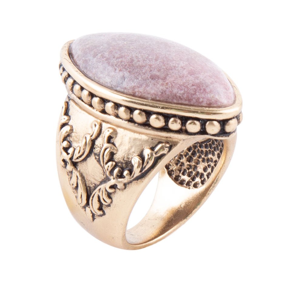 Champion Pink Rhodonite Golden Cocktail Ring by Barse Jewelry