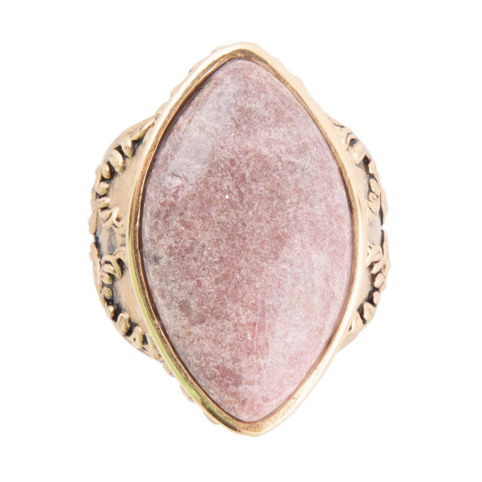 Champion Pink Rhodonite Golden Cocktail Ring detail view by Barse Jewelry