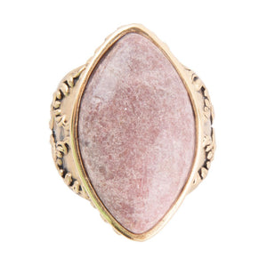 Champion Pink Rhodonite Golden Cocktail Ring detail view by Barse Jewelry