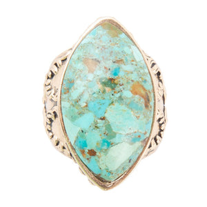 Champion Blue Turquoise Golden Cocktail Ring detail view by Barse Jewelry