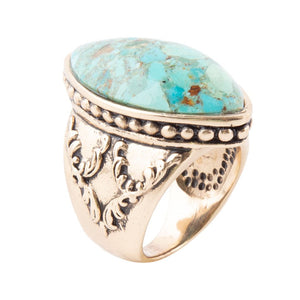 Champion Blue Turquoise Golden Cocktail Ring by Barse Jewelry