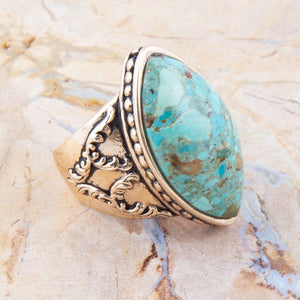 Champion Blue Turquoise Golden Cocktail Ring detail view by Barse Jewelry