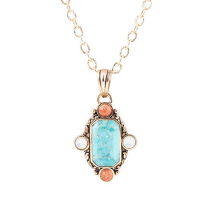 Champs Blue Turquoise and Orange Coral Golden Pendant Necklace by Barse Jewelry
