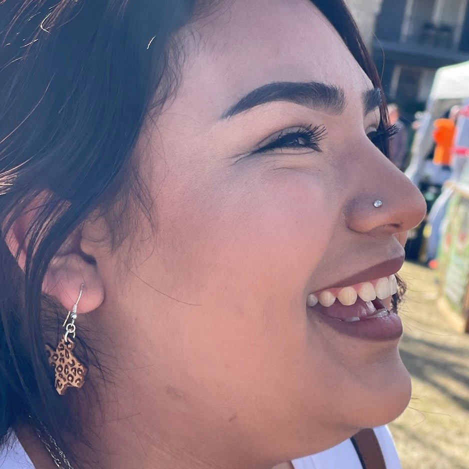 Cheetah Print Texas Wooden Dangle Earrings | State Jewelry