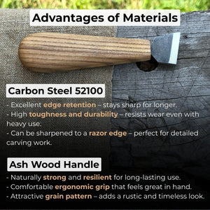 Chip Carving Knife, 3 cm (1.2 inches) detail view by Sharky Forged Steel Tools