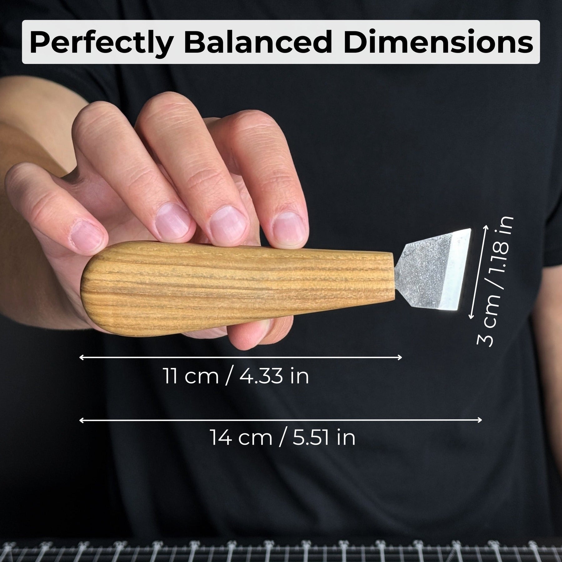 Chip Carving Knife, 3 cm (1.2 inches) detail view by Sharky Forged Steel Tools