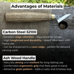 Chip Carving Knife, 3.5 cm (1.4 inches) detail view by Sharky Forged Steel Tools
